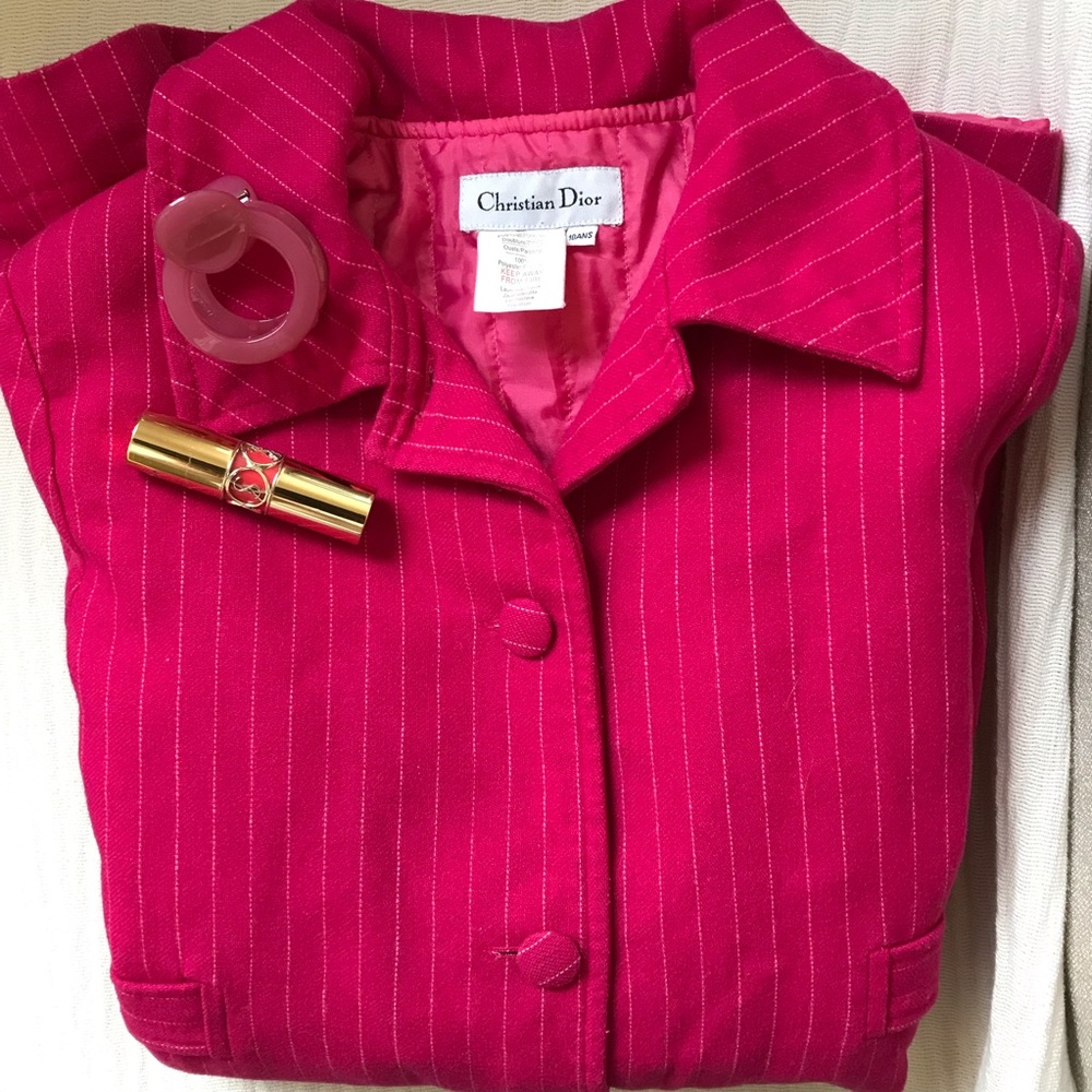 Christian Dior Kid Pink/white Stripped Wool Coat ✨